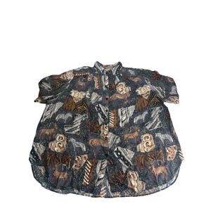 vintage carl lawrence wildlife animal print button up shirt blouse Size 4X